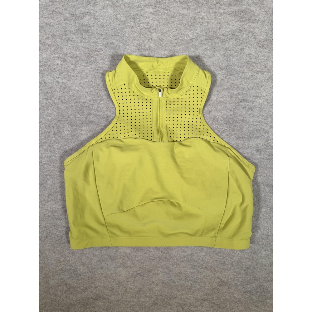 Lululemon Sports Bra Womens 12 Green High Neck Zip Mesh Racerback Running Yoga